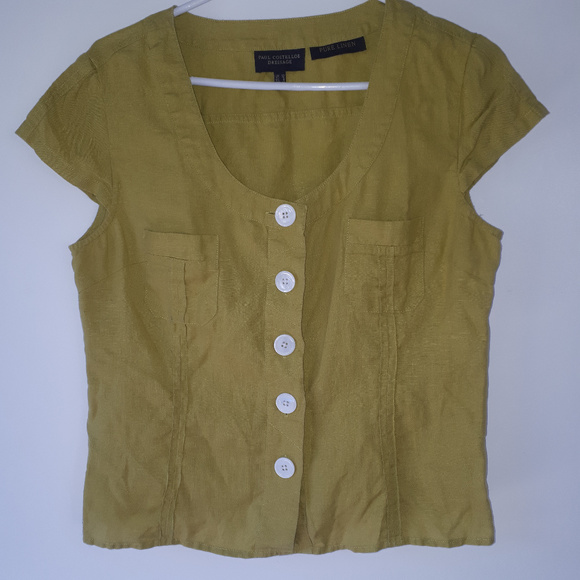 Paul Costelloe Chartreuse Linen Top Sz 8 - Picture 1 of 8